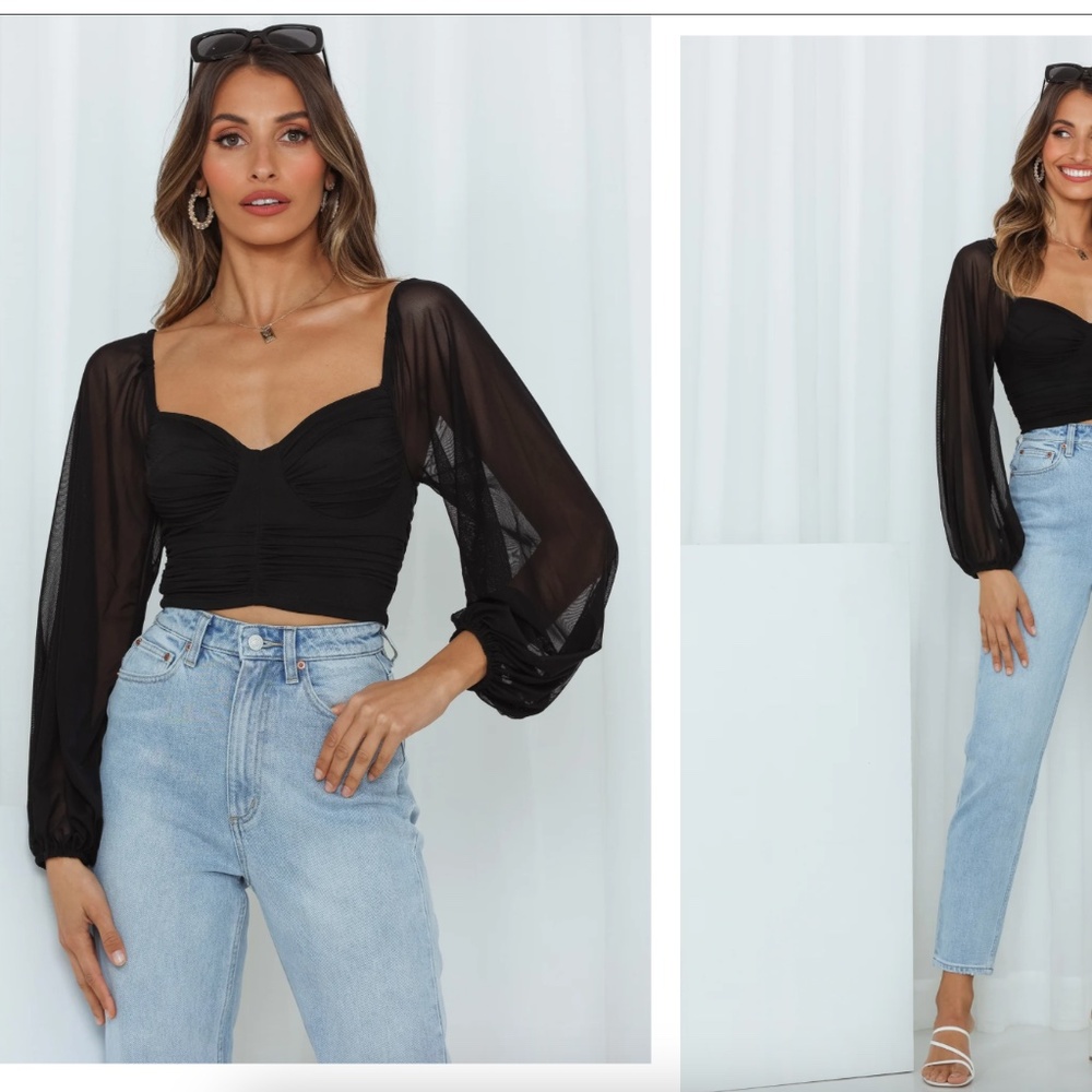 NWOT Hello Molly Enchanting Hymns Black Crop Top Long Sleeve Bustier Crop XS